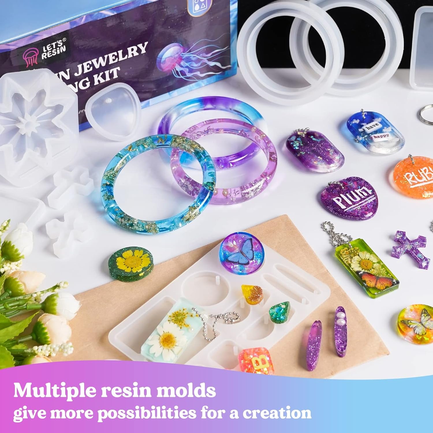 Crystal Epoxy Resin Jewelry Making Kit,Epoxy Starter Kit Casting Resin Molds Kit for Beginner Include 12 Pcs Silicone Molds,9.8Oz Resin,Resin Tools and Resin Supplies