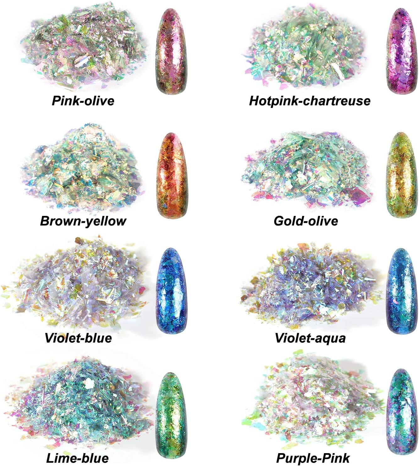 Chameleon Chunky Flakes, Resin Supplies-8 Color Intense Colorshift Pigment Powder for Resin Crafts/Tumblers, Chrome Powder Iridescent Eyeshadow Flakes for Nail Art/Paints/Soap Making
