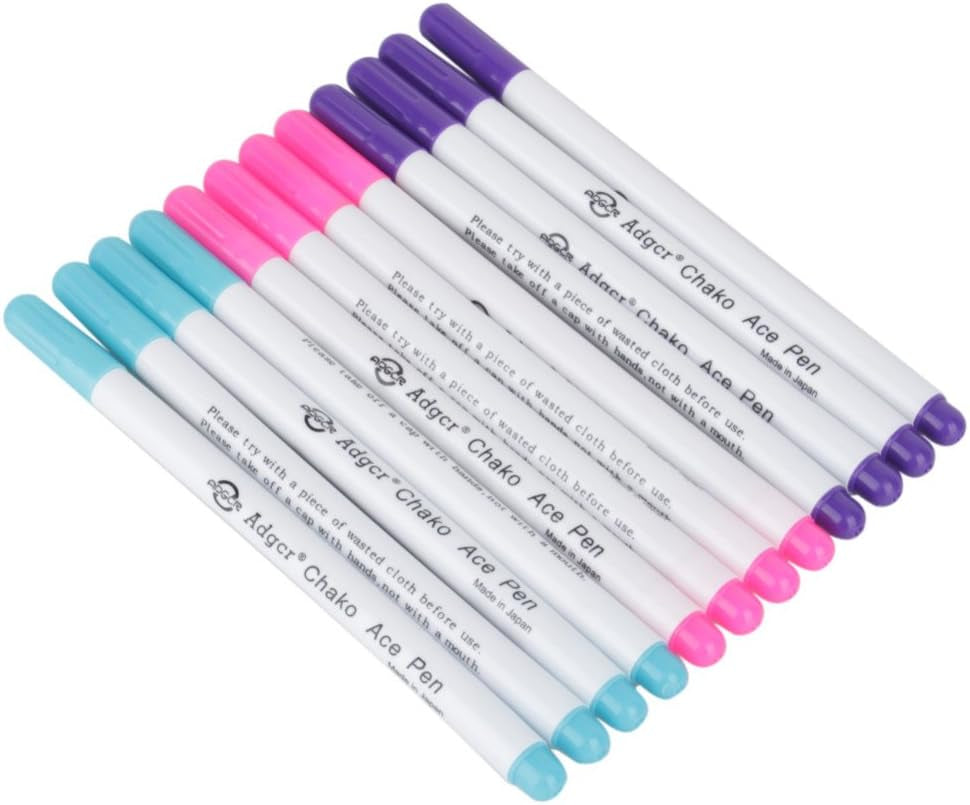 12 PACK Disappearing Ink Marking Pen, Air Water Erasable Pen/ Fabric Marker/ Temporary Marking/ Auto-Vanishing Pen for Cloth (Purple)