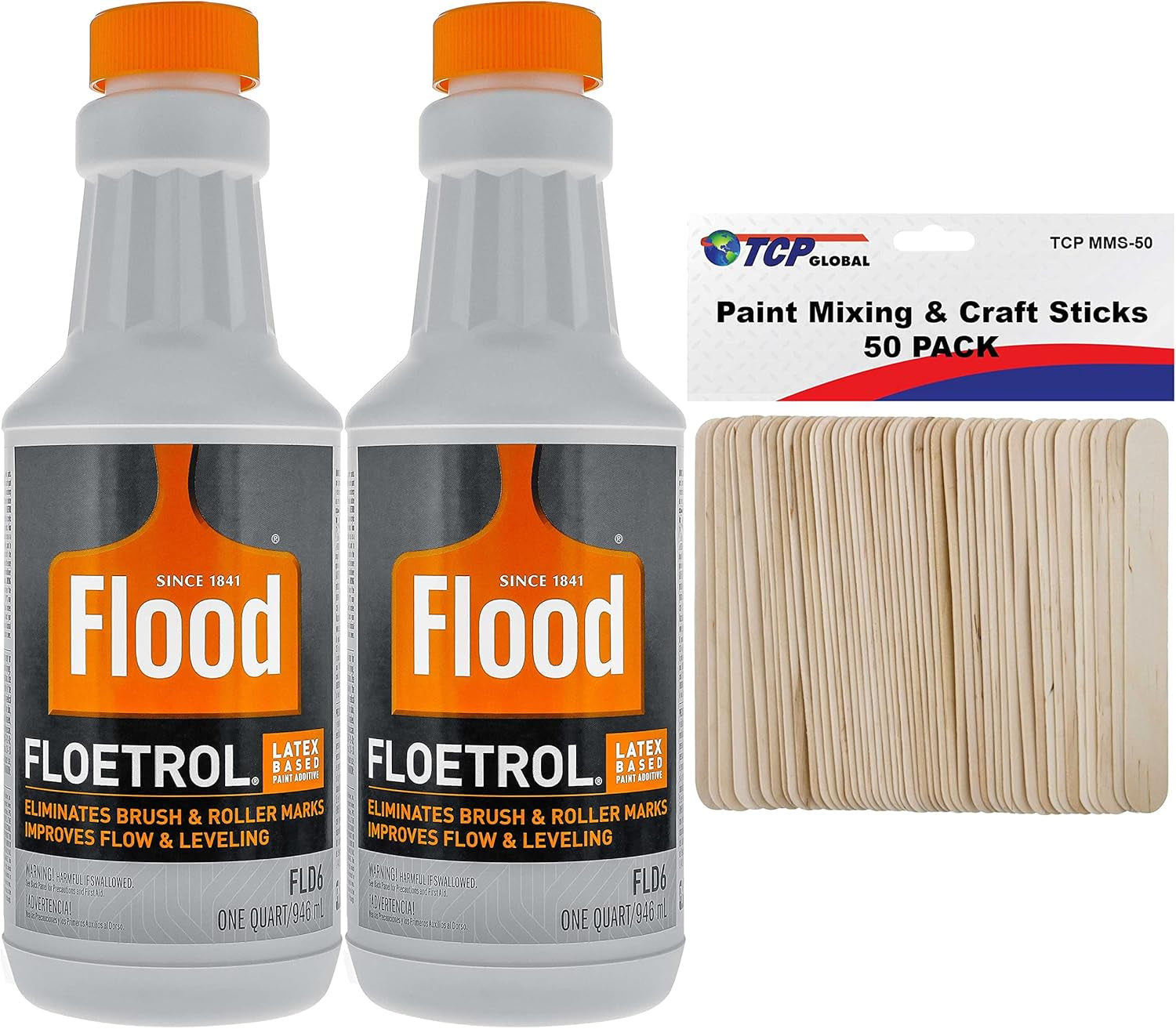 Floetrol Paint Additive Pouring Medium for Acrylic Paint and 50 Mixing Sticks