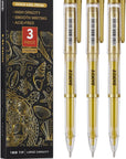 3 Colors Gel Pen Set - White, Gold and Silver .1Mm Extra Fine Point Pens Gel Ink Pens Opaque Archival Ink Pens for Black Paper Drawing, Sketching, Illustration, Card Making, Bullet Journaling
