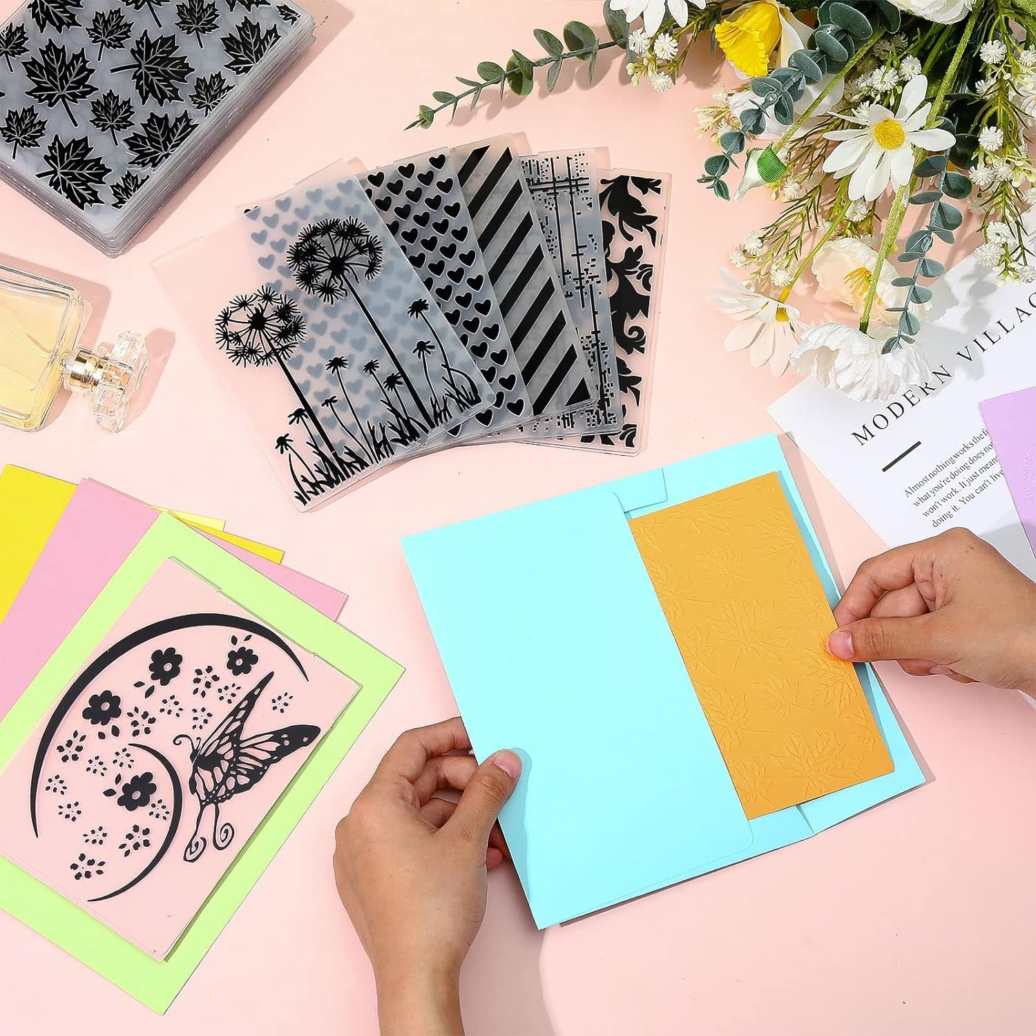 20 Pcs Embossing Folders for Card Making Embossing Machine Template DIY Plastic Embossing Stencil Paper Card Decorating Mold for Scrapbook Photo Album DIY Craft, 5.8 X 3.9 Inch(Vintage)