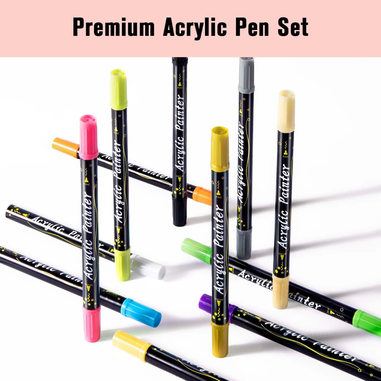 36 Colors Dual Tip Acrylic Paint Pens, Brush and Fine Tip Acrylic Paint Markers for Wood, Rock, Canvas, Glass, Ceramic, Plastic, Easter Egg Decorating, Card Making, DIY Crafts