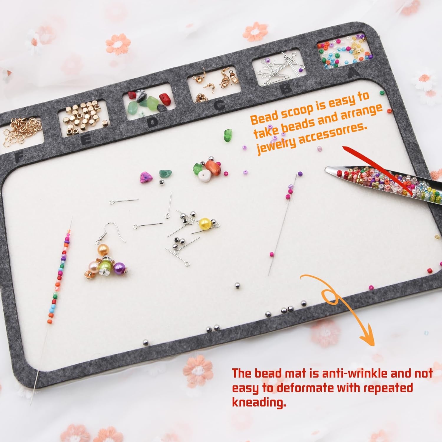 Bead Design Board with Beading Mat Kit, Grey Flocked, All-In-One Jewelry String Beading Needles Jewelry Organizer Tray for Creating Bracelets, Necklaces and Other Jewelry Making Craft
