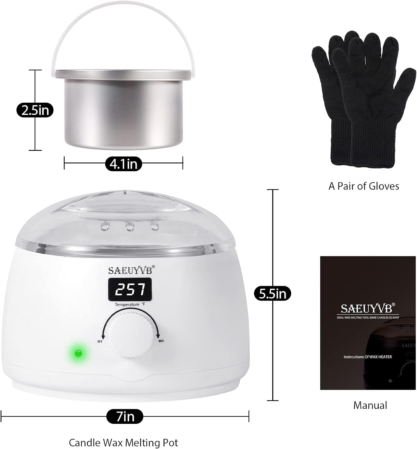 Wax Melter for Candle Making,Candle Melting Pot,Candle Wax Melter,Multifunctional Wax Melting Tool with LED Temperature Display （White）