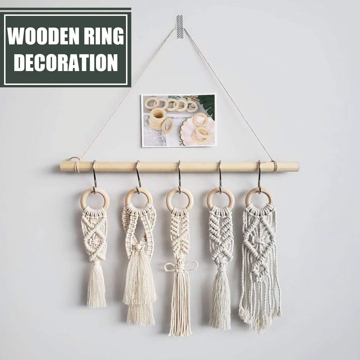 30 Pcs Wooden Rings, Macrame Wooden Rings, Natural Unfinished Solid Wood Rings for DIY Craft Pendant Connectors Jewelry Making (55 Mm)