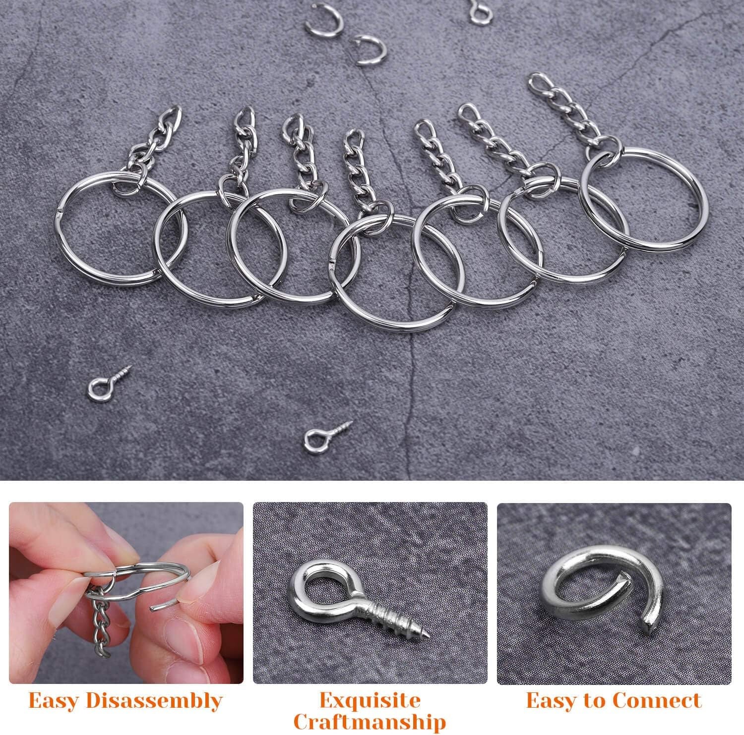 360Pcs Keychain Bulk, 120Pcs Keychain Rings with Chain and 120Pcs Open Jump Ring with 120Pcs Screw Eye Pins for Crafts and Jewelry Making