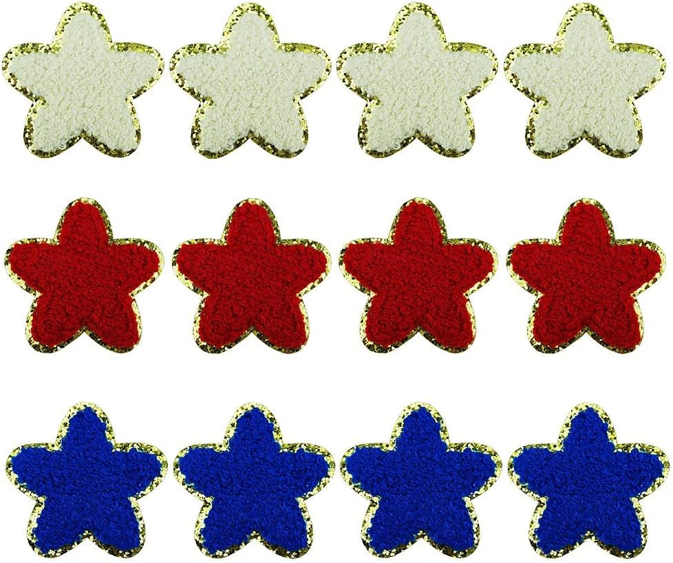 12 PCS Star Patches Patriotic Patch Chenille Patches Embroidered Iron on Patch for 4Th of July Clothes Decor