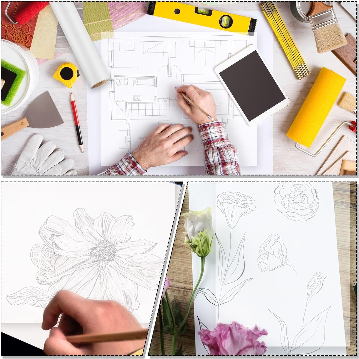 Tracing Paper Roll 18 Inch X 60 Yards White Trace Paper Translucent Pattern Paper for Drawing Sewing