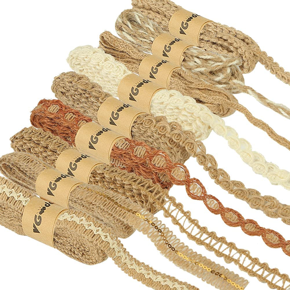 9 Rolls Jute Ribbons Lace Craft Ribbon 18 Meters for Crafts Wraping Gifts Party Holiday and Rustic Wedding Decorations