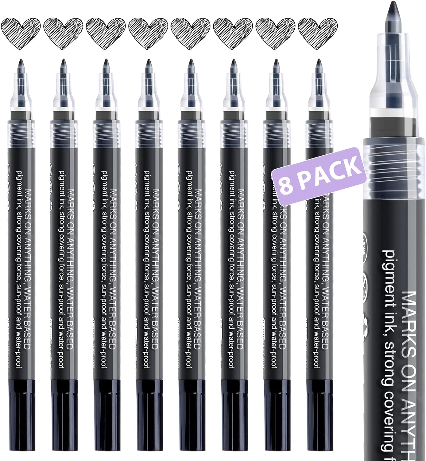 White Paint Pen Acrylic Marker: 8 Pack 0.7Mm White Paint Marker for Black Paper, Metal, Wood, Plastic, Ceramic, Metallic, Rock Painting, Drawing, Extra Fine Point, Ideal for Artist &amp; Students