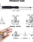 100 Sets Buttons for Jeans, 17Mm and 20Mm No-Sew Removable Adjustable Metal Jean Buttons Pins, Pants Jeans Button Replacement Tightener Repair Combo Thread Rivets and Screwdrivers in Storage Box