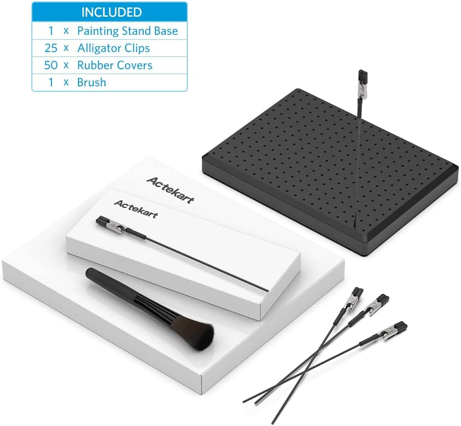 Model Painting Stand Base (19 X 14 Holes) and 25PCS Alligator Clip Sticks Set (With Sturdy Rubber Tips) Modeling Tools for Airbrush Spray, for Gundam Model Parts Holder (7.87 X 5.9Inch)