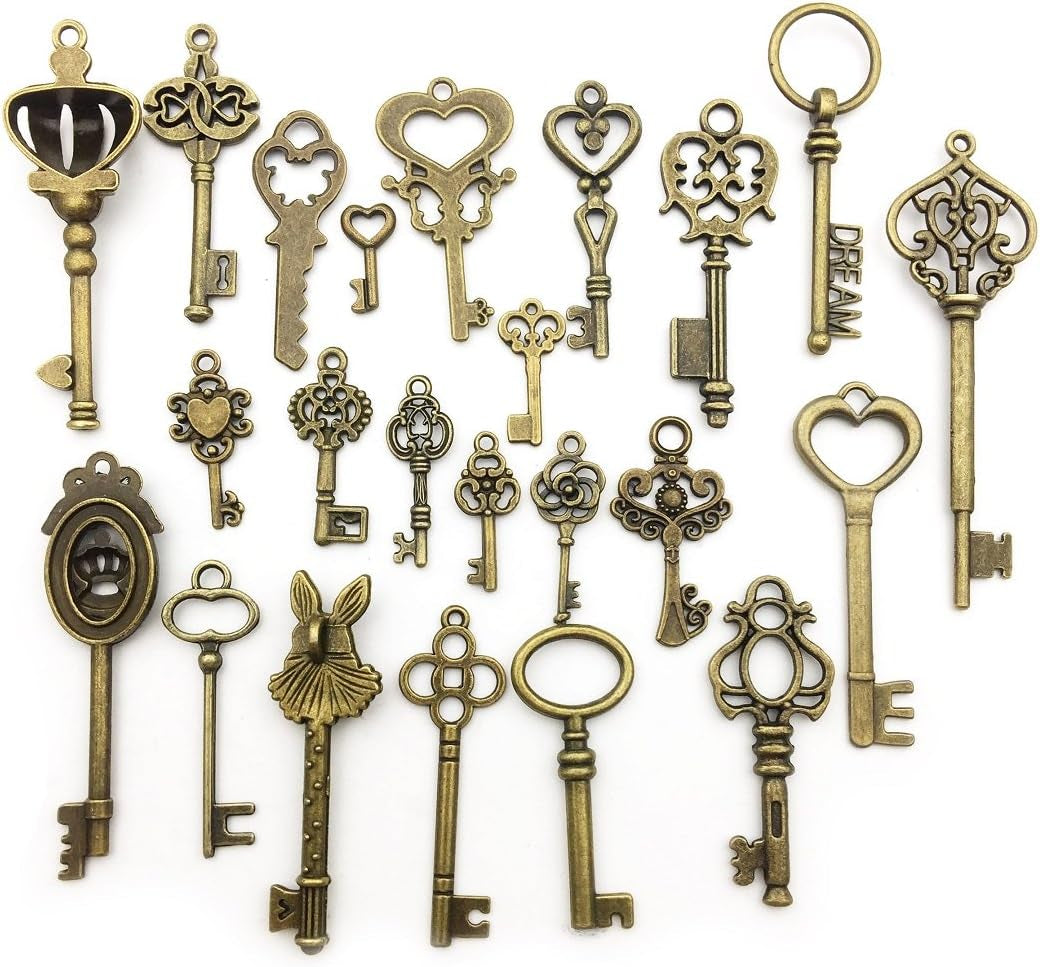 Vintage Skeleton Key in Antique Bronze Style - Set of 46Pcs (HM107)
