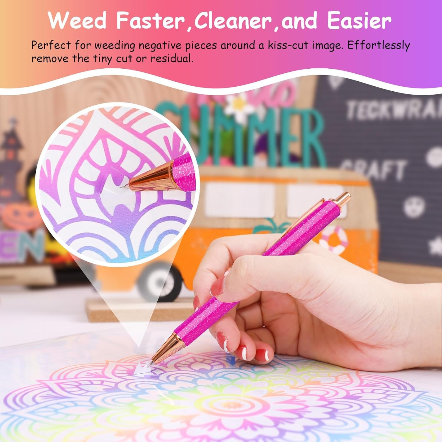 7 PCS Air Release Pin Pen Tool Glitter Retractable Pen for Vinyl DIY Craft Project (Yellow, Fuchsia, Purple, Blue, Orange, Pink, Green)