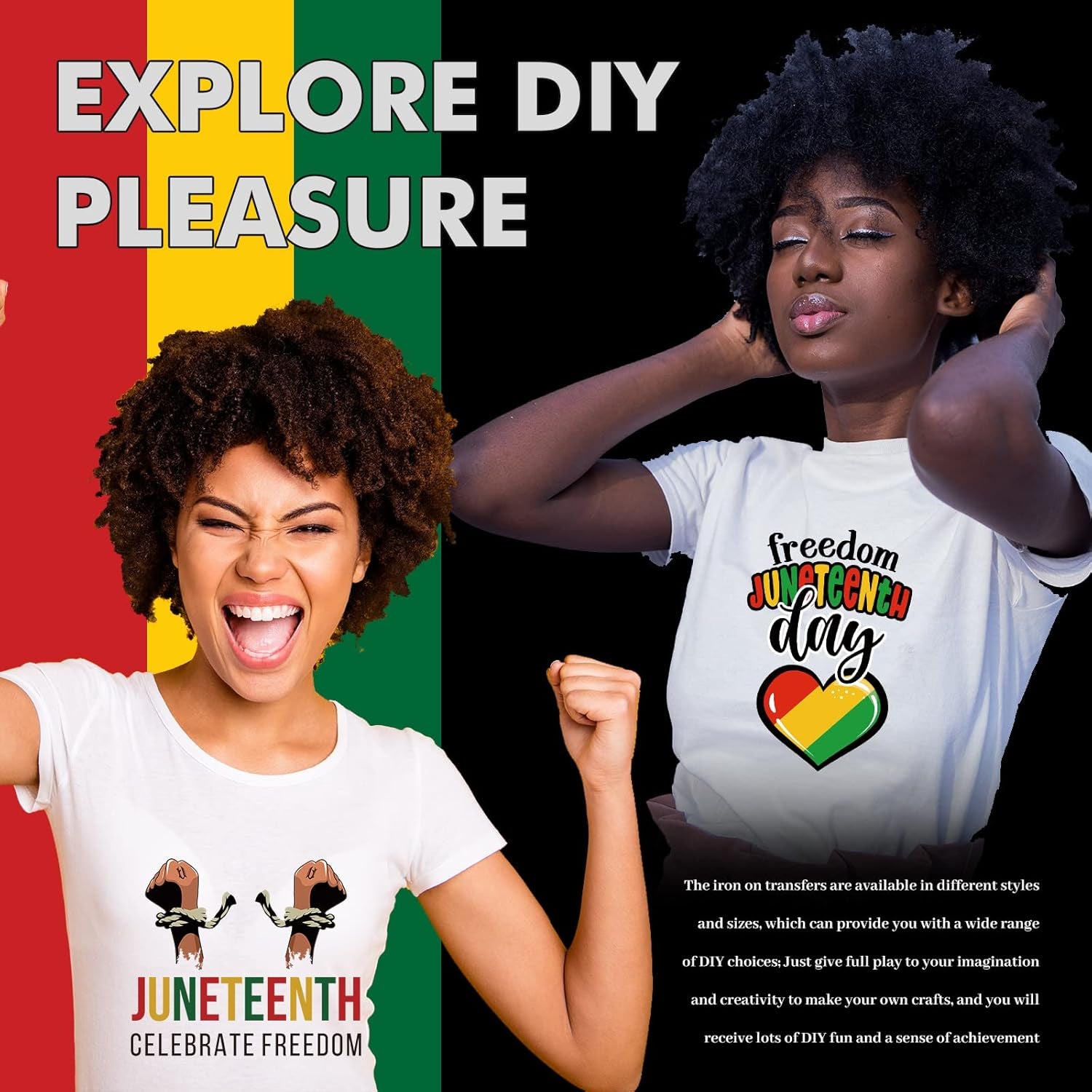 25 Sheets Juneteenth Iron on Decals HTV Heat Transfer Vinyl Sheets African Women Patches Stickers Iron on Appliques for Clothing Design T-Shirt