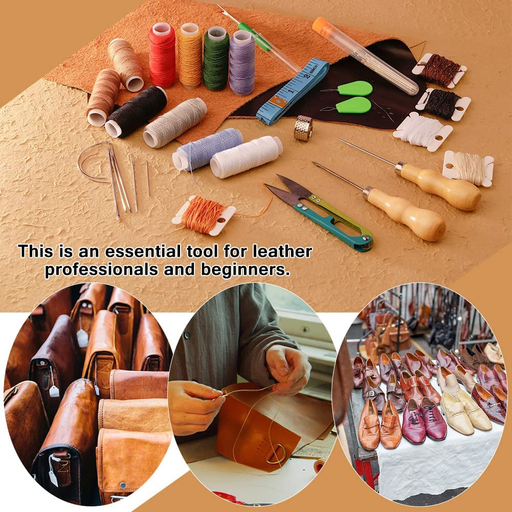 59 Pcs Leather Sewing Kit Leather Needles for Hand Sewing,Heavy Duty Sewing Upholstery Repair Kit Waxed Thread Large-Eye Stitching Needles for Carseat Backpack Carpet Boots Shoes Canvas Sofa