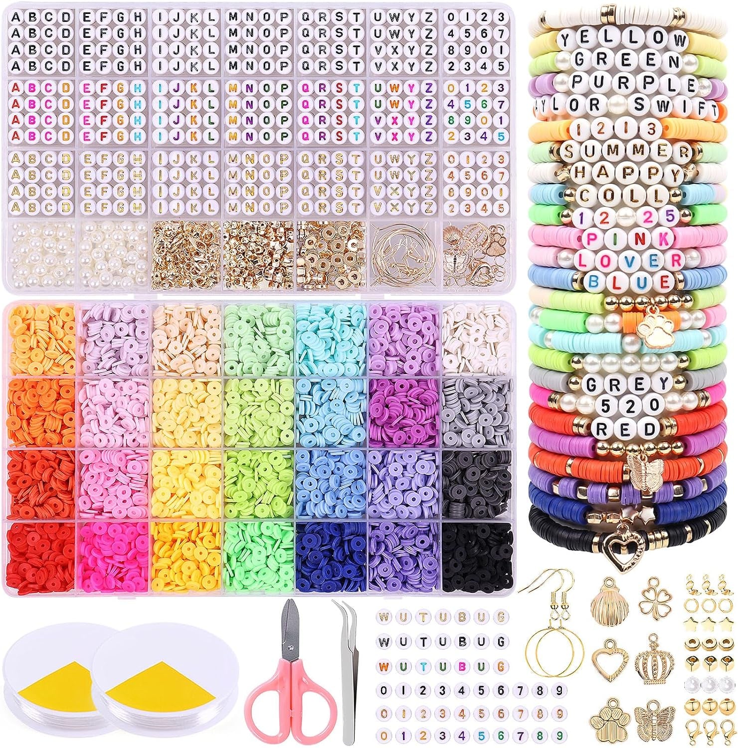 7000 PCS Friendship Bracelet Kit with A-Z Letter Beads, 28 Colors Clay Beads for Bracelets Making Kit with round Alphabet Beads Jewelry Making Kit for Adults
