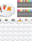 16 Pieces Halloween White DIY Hats with 24 Colors Fabric Markers Pen Bulk for Halloween Supplies