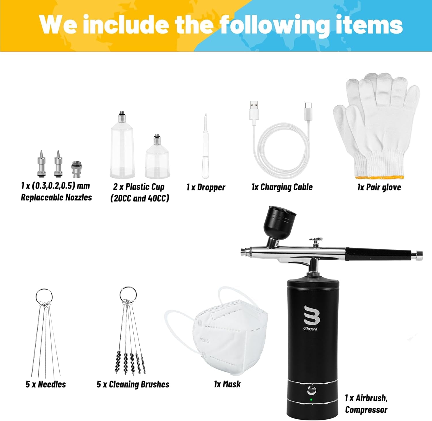 Cordless Airbrush Kit with Air Compressor, 48PSI Rechargeable Handheld Airbrush for Nails, Portable Nail Airbrush Machine for Tattoo, Nail Art, Makeup, Barber, Cake Decoration Etc.