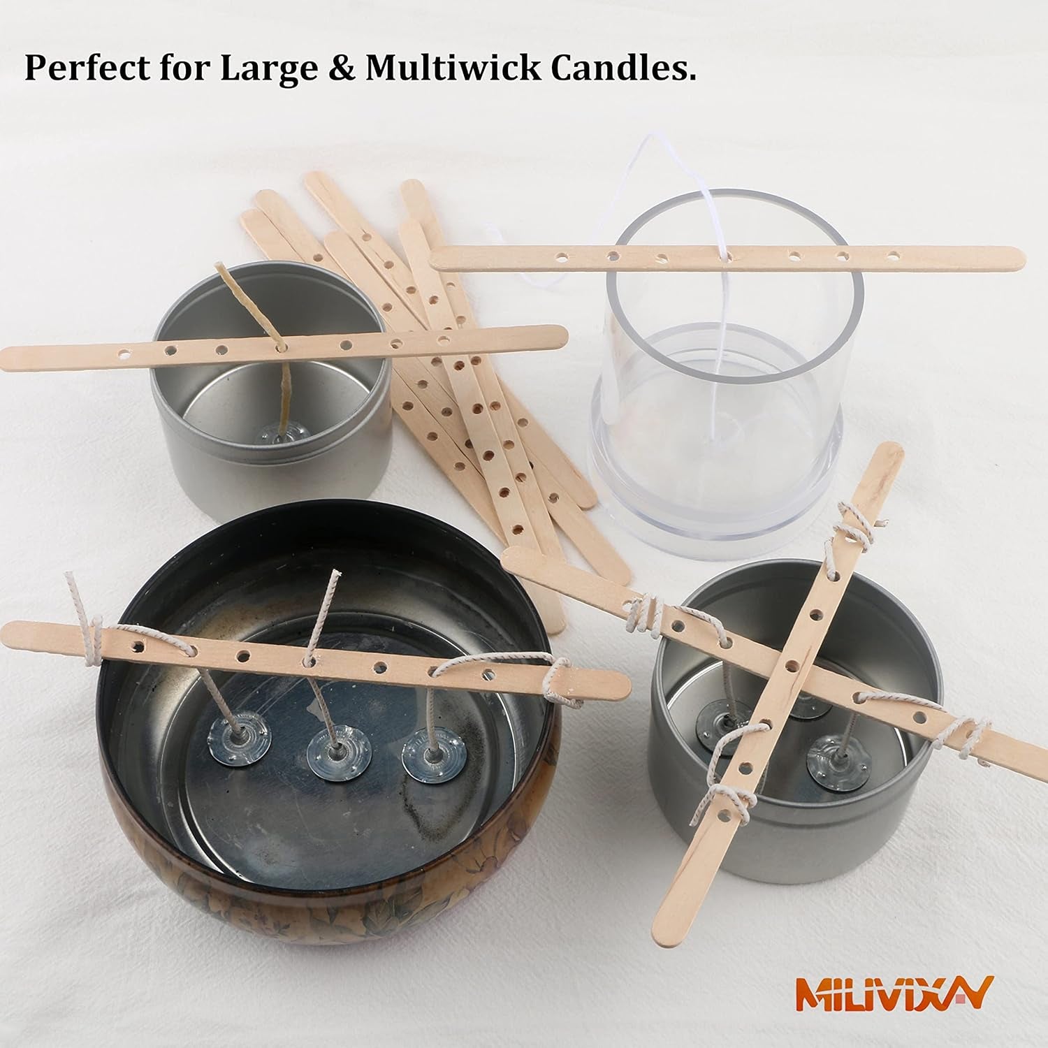 100Pcs Wooden Candle Wick Holders, Candle Wicks Centering Device, Candle Wick Bars, Wick Holders for Large &amp; Multiwick Candles.