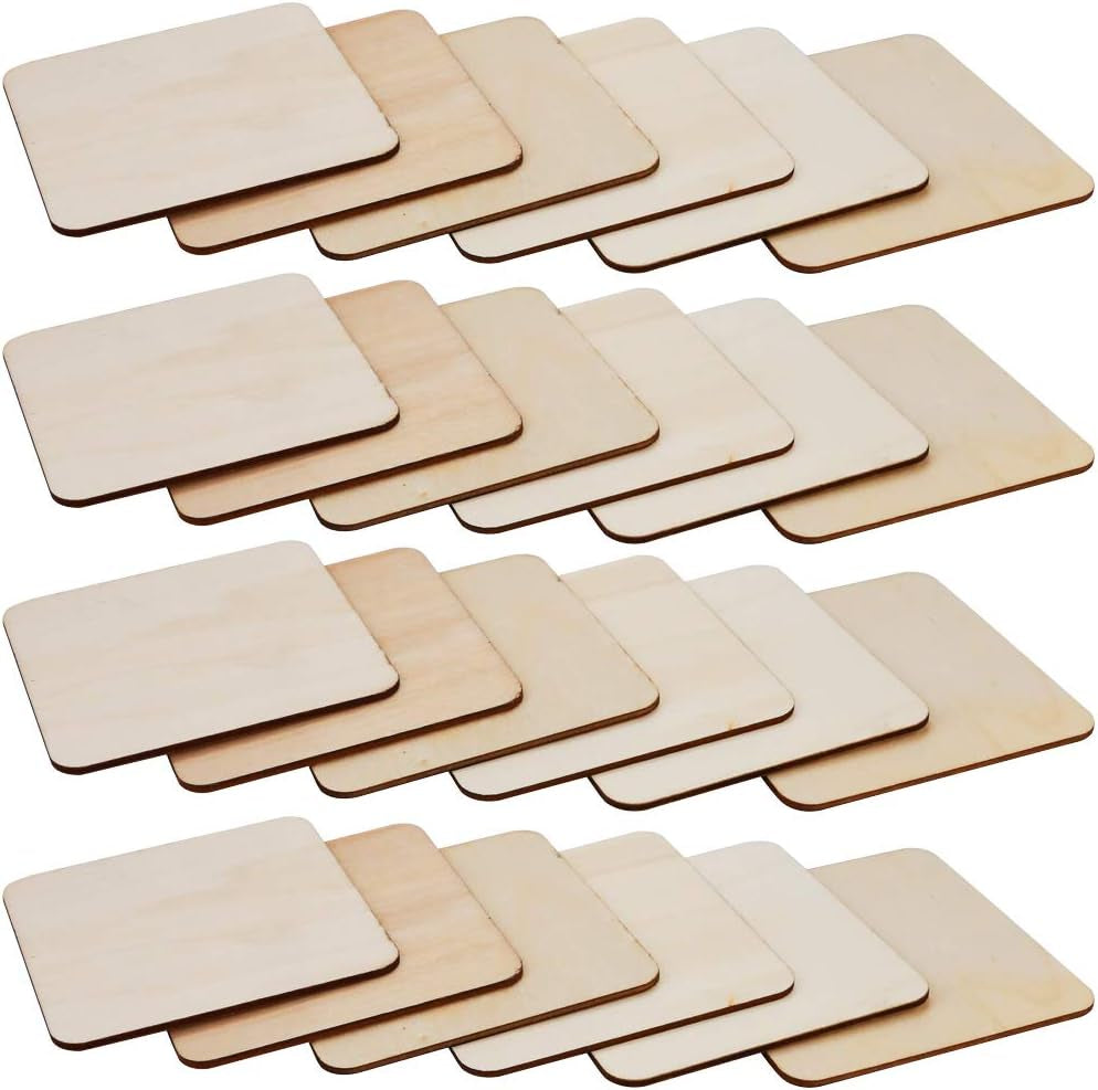 40Pcs Unfinished Laser Engraving Carving Blank Wood Pieces for Painting, Coasters, DIY Arts Craft Project, Staining and Decorations