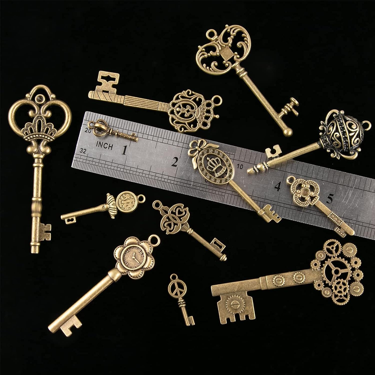 Vintage Skeleton Keys Set, Filigree Steampunk Keys, Antique Bronze Keys Charms Pendants, Different Style