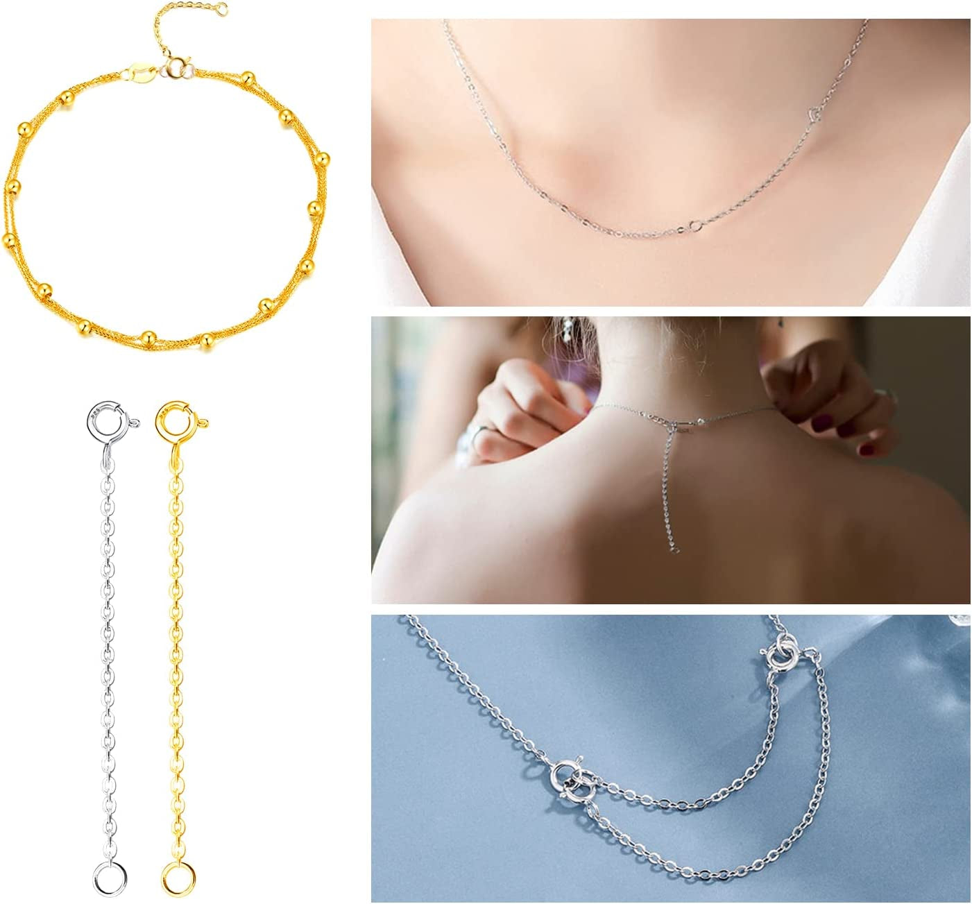 Gold Necklace Extender,925 Sterling Silver Durable Chain Extenders,Necklace Bracelet Anklet Jewelry Extension for Women (1 2 3 Inch)