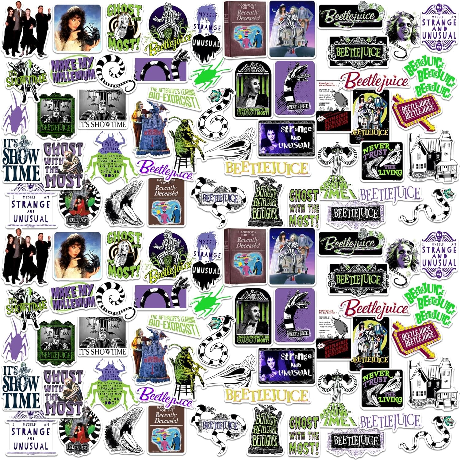 Beetlejuice 50Ct Vinyl Large Deluxe Stickers Variety Pack - Laptop, Water Bottle, Scrapbooking, Tablet, Skateboard, Indoor/Outdoor - Set of 50