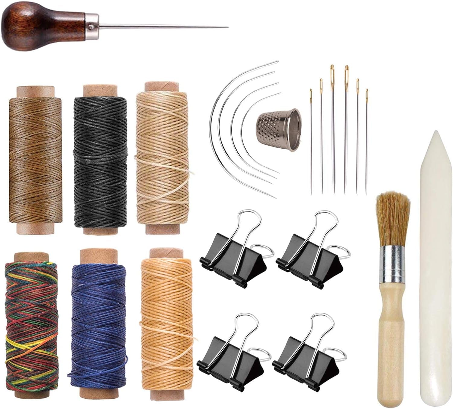 Bookbinding Kit -  Bookbinding Supplies, Hand Book Binding Starter Tools Set with Real Bone Folder,Paper Awl, Large-Eye Needles, Glue Brush, Wax Thread for Handmade DIY Books