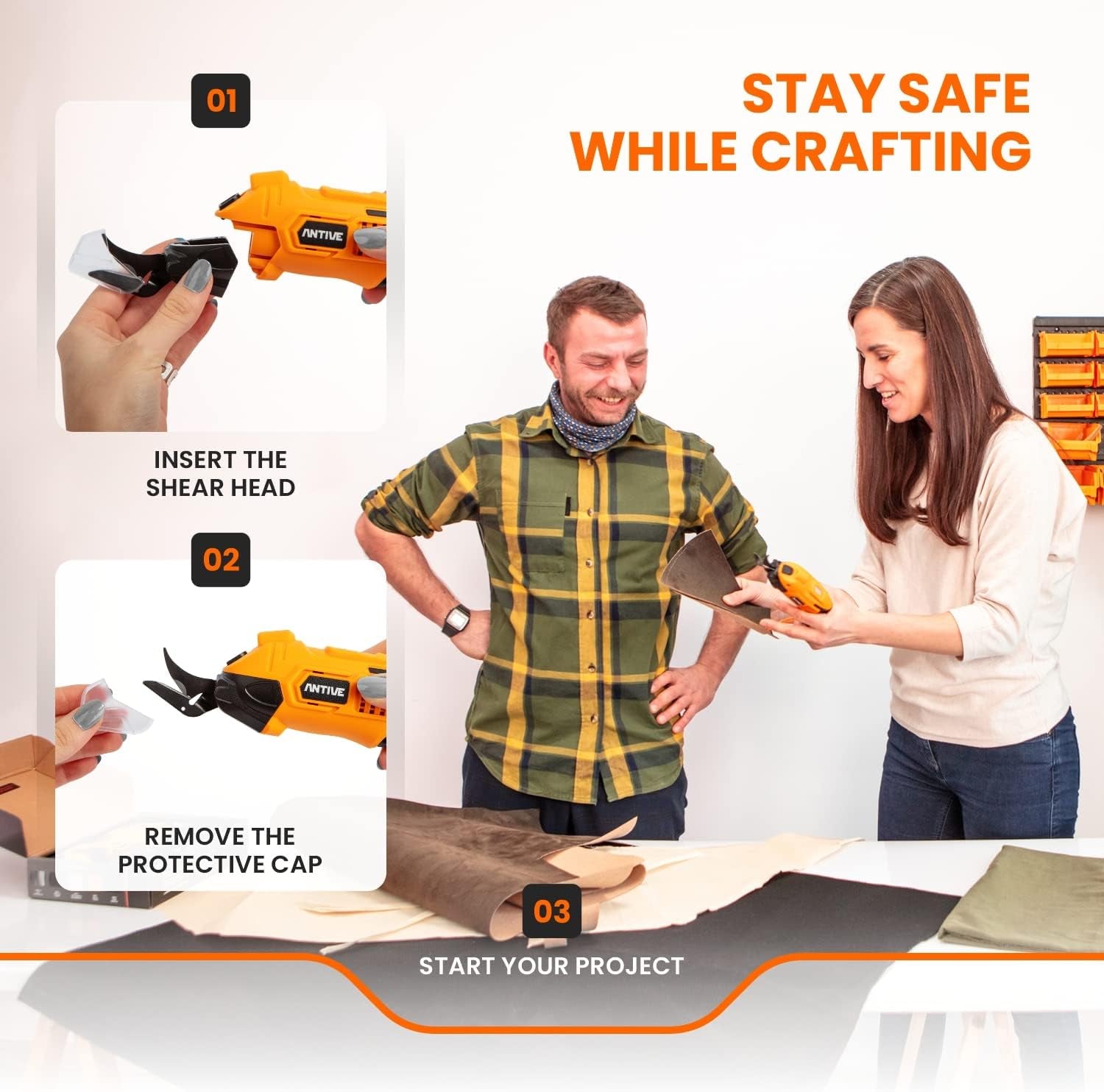 Electric Scissors for Cutting Fabric, Cardboard & Plastic – Rechargeable Cordless Electric Scissors with 2 Blades Included – Electric Fabric Scissors Ideal for Crafting (Orange)