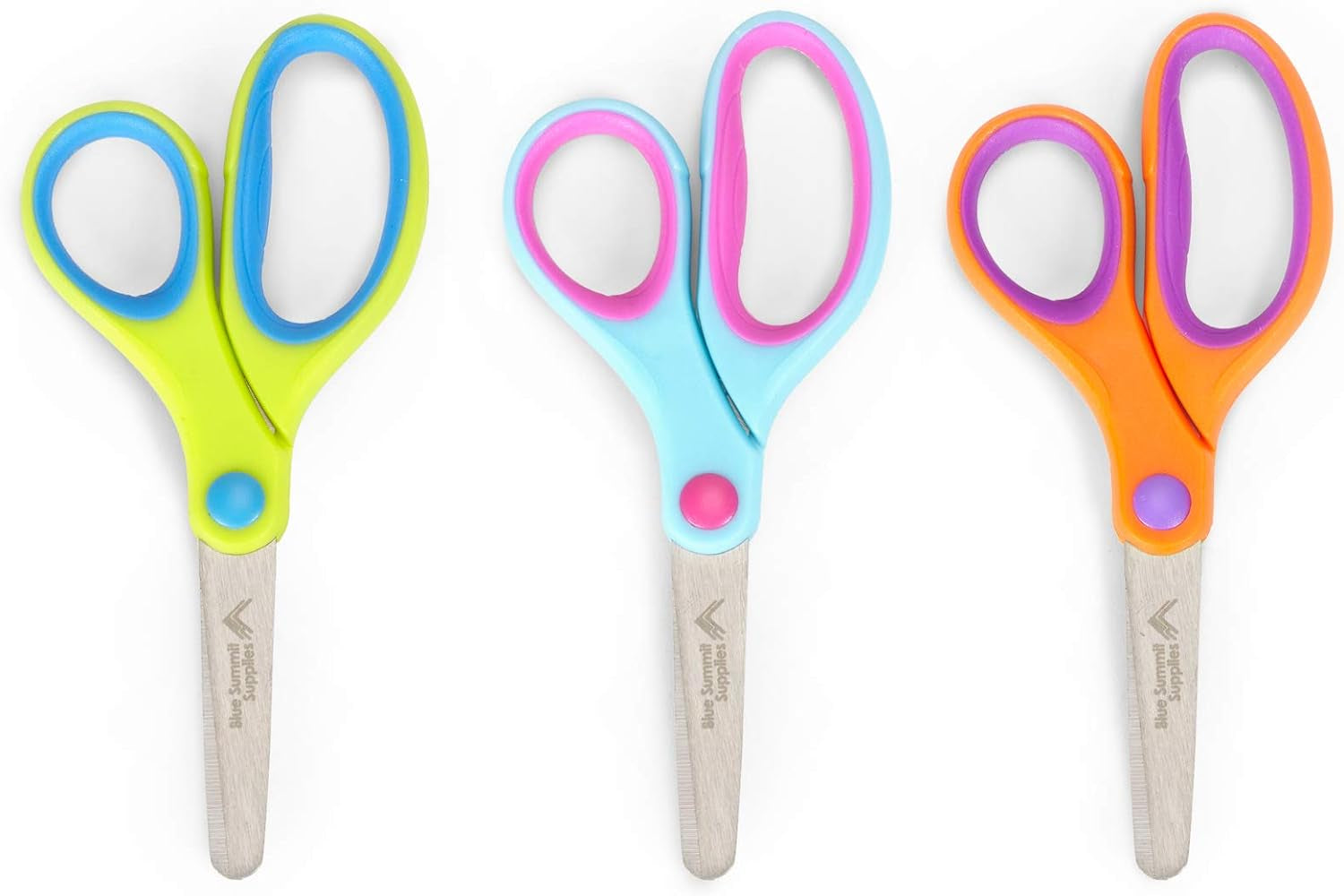 Kids Scissors, Student Scissors with Comfort Grip, Bulk Safety Scissors for School and Classrooms, Orange, Blue, and Pink Children Scissors, 12 Pack