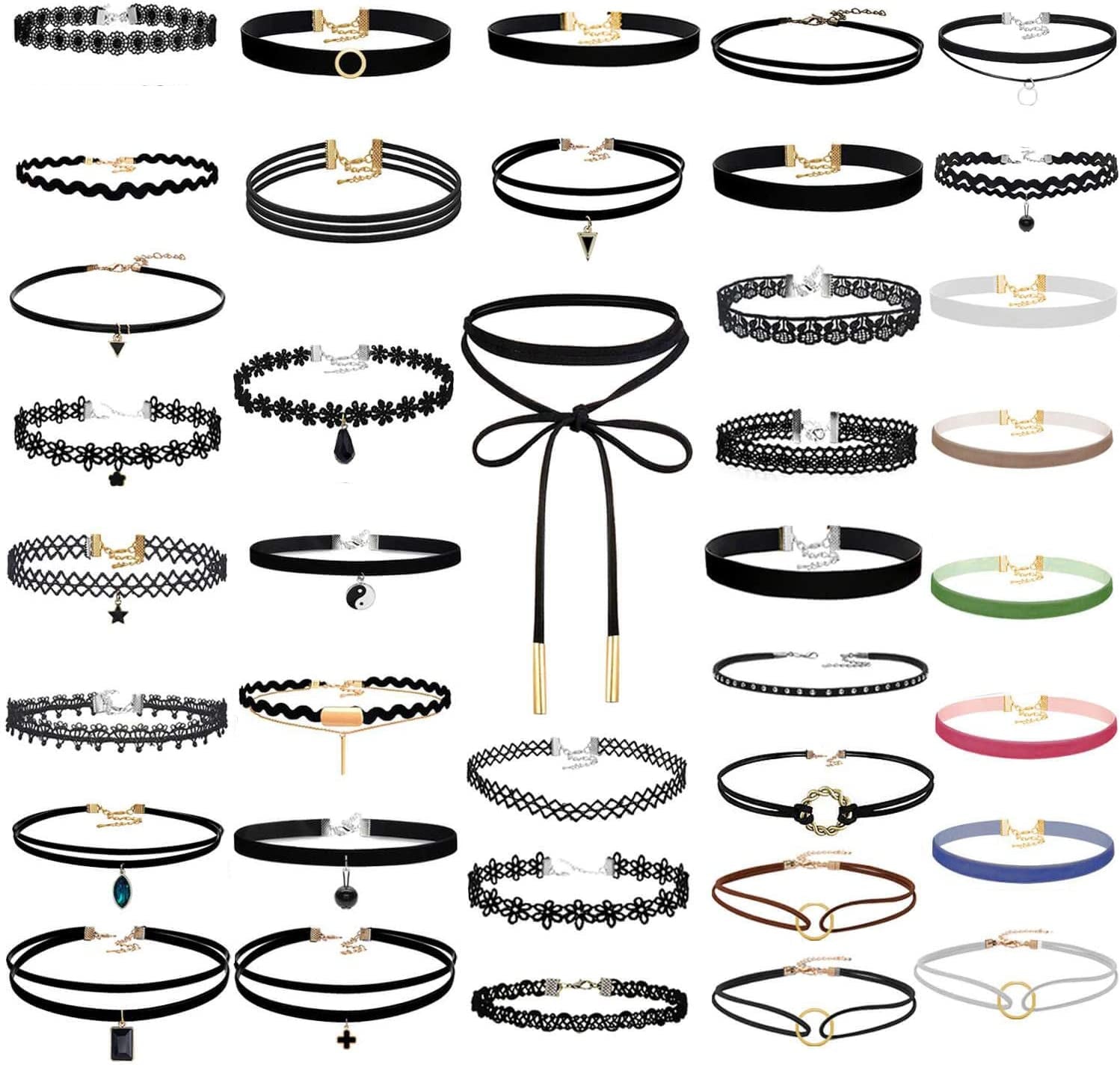 50Pcs Black Choker Necklaces Set for Ladies and Women