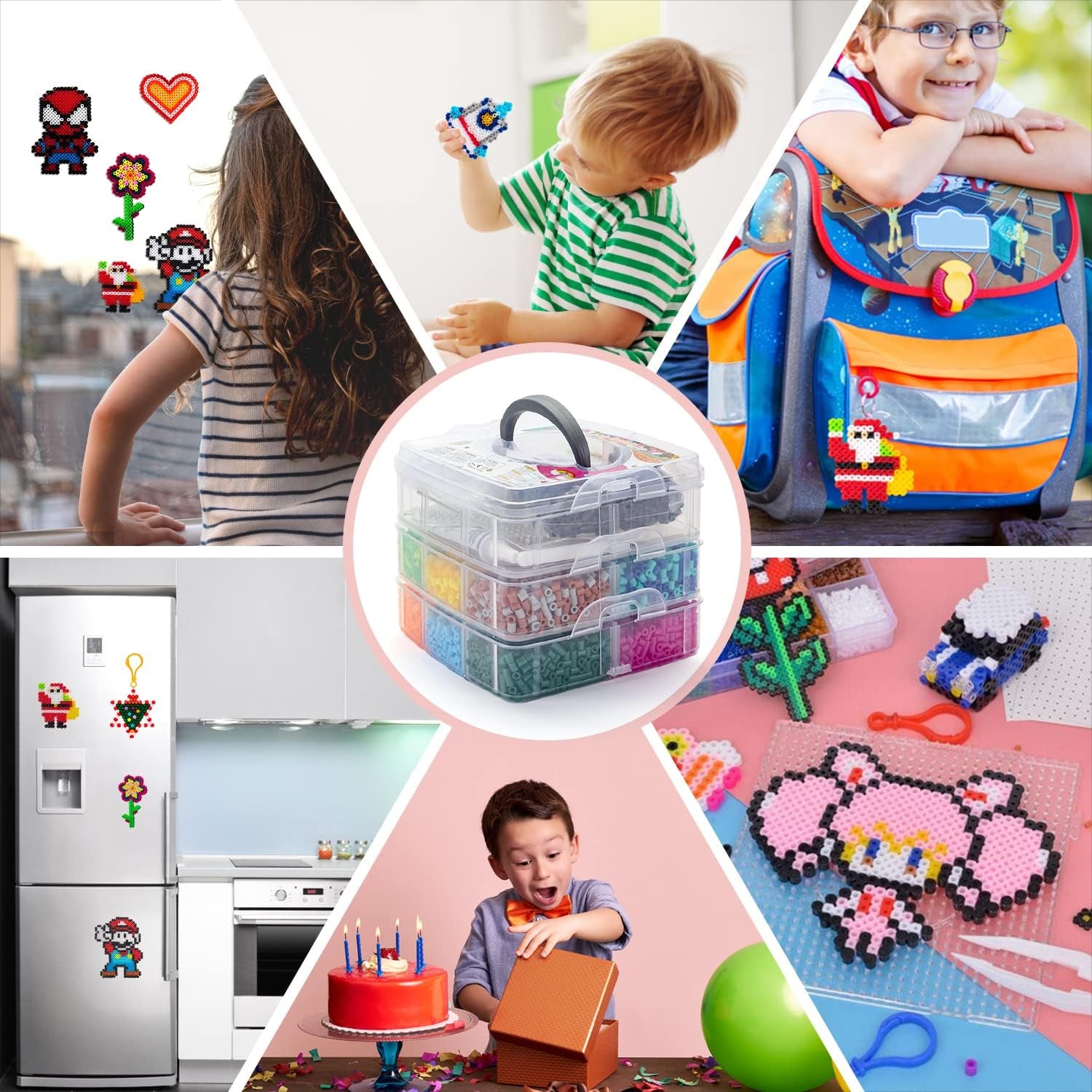 Sundymot Fuse Beads Kit - 10600 5Mm Beads Craft Set with Storage Box, Pegboard, Iron-On Paper and Other Accessories. Creative DIY for Boys and Girls, Ideal Christmas and Birthday Gifts