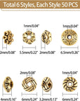 300Pcs Spacer Beads 6 Style Antique Golden Beads Tibetan Metal Jewelry Beads Loose Spacer Beads Flower Flat Rondelle Beads for Bracelet Necklace Jewelry Making Supplies (5.5-6.5Mm)