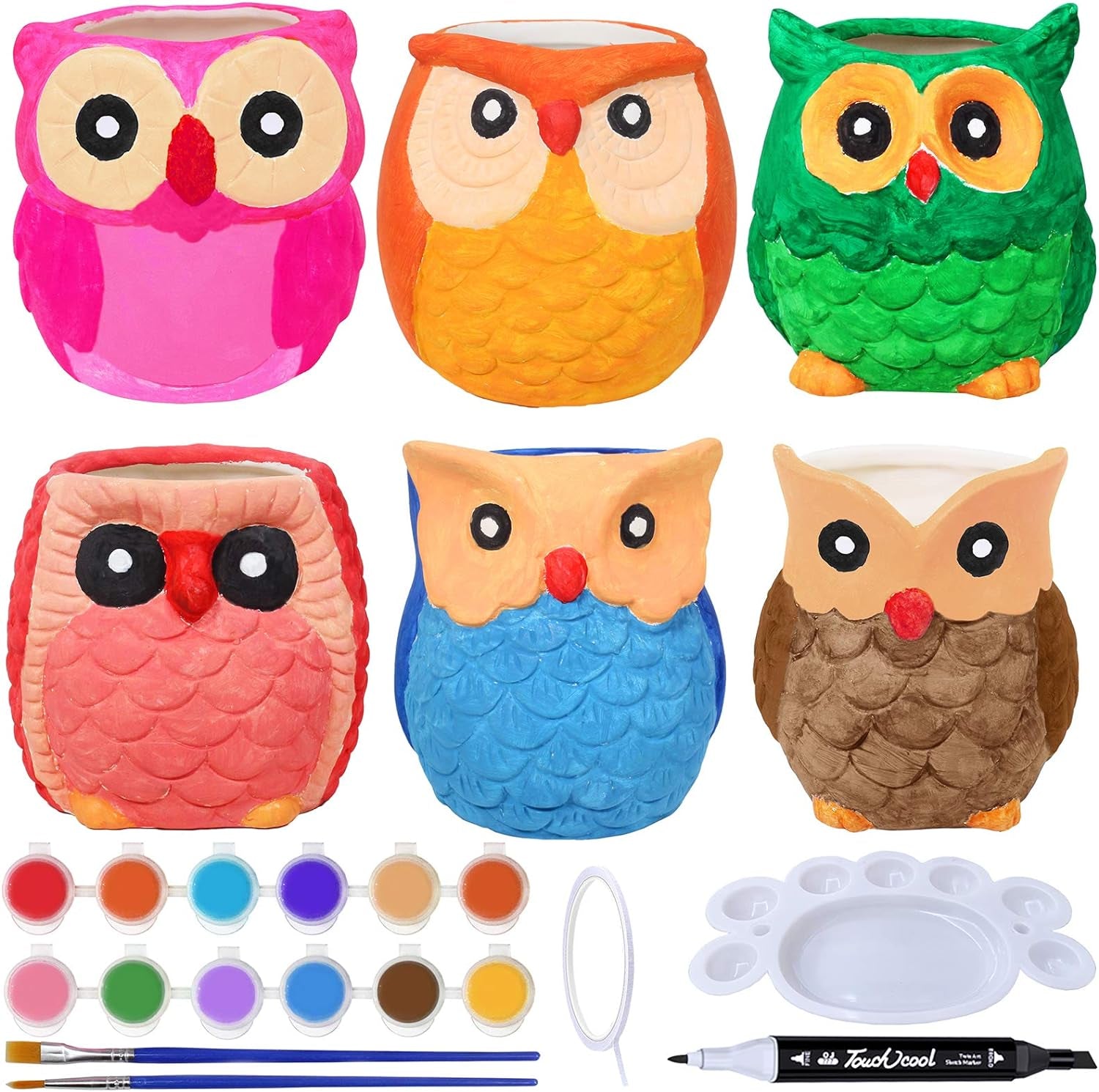 6 Sets DIY Ceramic Owl Succulent Pots Figurines Paint Craft Kit Unpainted Ceramic Bisque Paintable Owl Ceramic Flowerpots with Drainage Hole Ready to Paint for Kids Classroom Craft Project Acticity