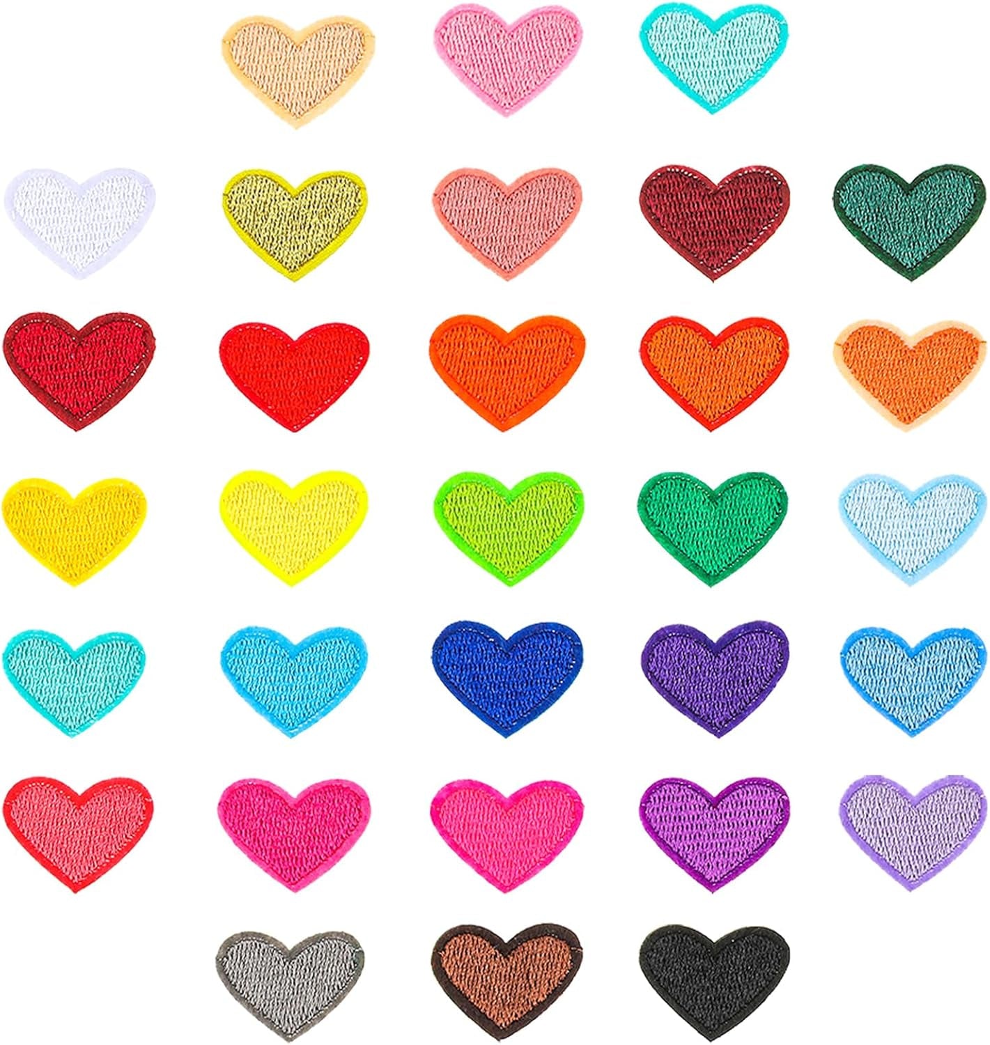 Heart Iron on Patches, 31Pcs Mini Heart Iron on Decal Colorful Heart Patch Ironable Patches Embroidered Sew on Heart Patches Appliques for Clothes Dress Hat Jeans DIY Backpack Shoes (31)
