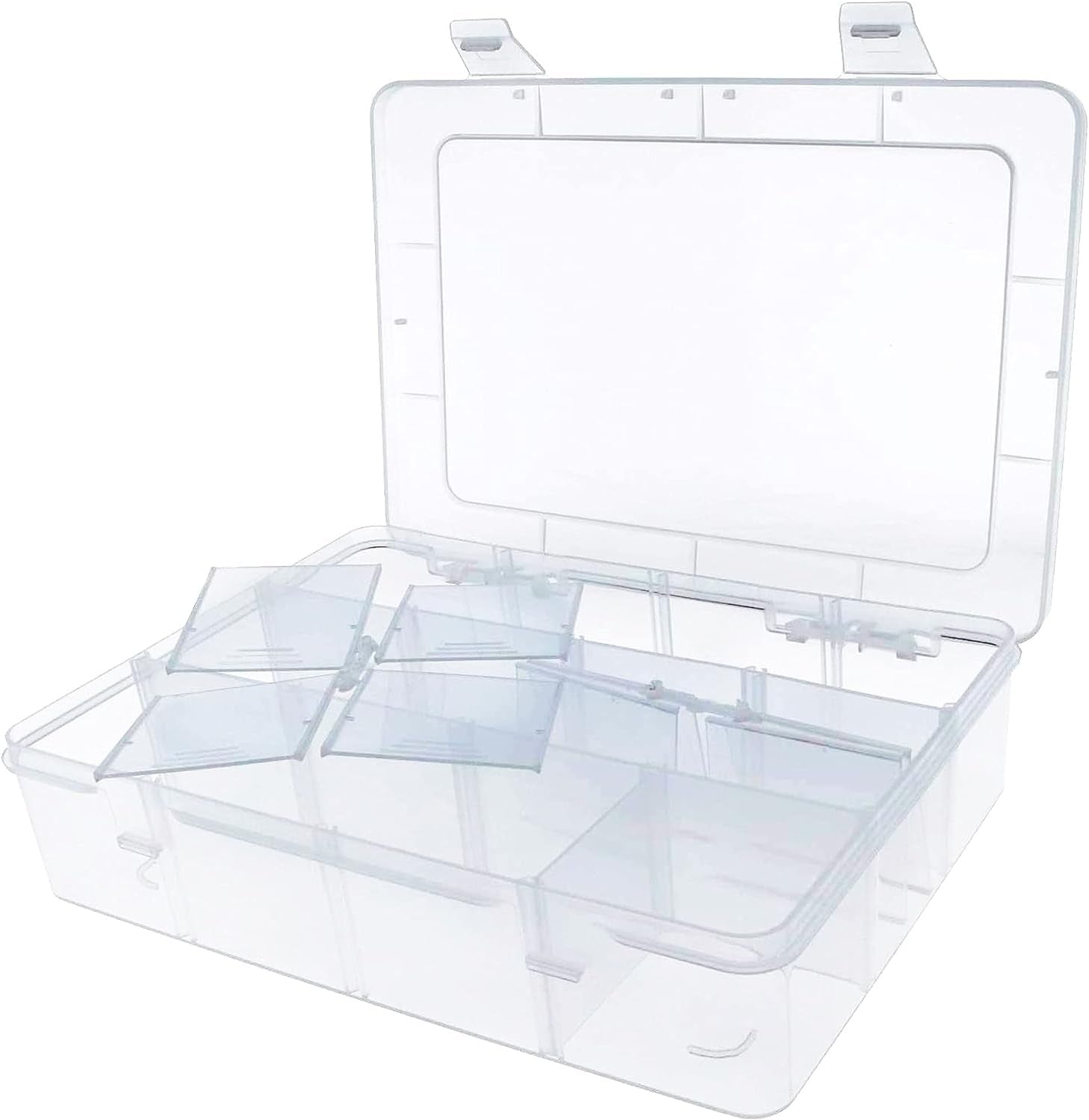 8-Grid Snack Box Container with Removable Dividers Plastic Organizer Box for Candies Snacks Electronics Jewelry Small Parts (7.3In X 4.9In)
