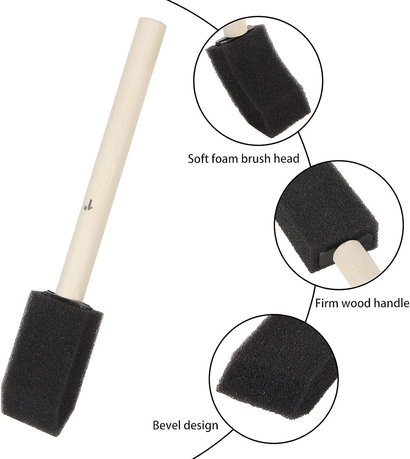 200 Pack 1 Inch Foam Brush Sponge Wood Handle Paint Brush Foam Sponge Brush for Acrylics, Stains, Varnishes, Crafts