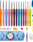 14 Sizes Crochet Hooks for Arthritic Hands, 43 Pcs Ergonomic Crochet Hook Set with Case, Extra Long Soft Grip Crochet Needles 2Mm(B)-10Mm(N)