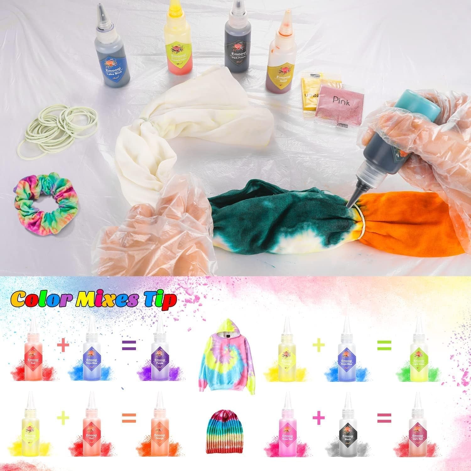 DIY Tie Dye Kit,  26 Colors Fabric Dye Art Set with Rubber Bands, Gloves, Spoon, Funnel, Apron, and Table Covers-Great for Craft Arts Fabric Textile Party Handmade Project.