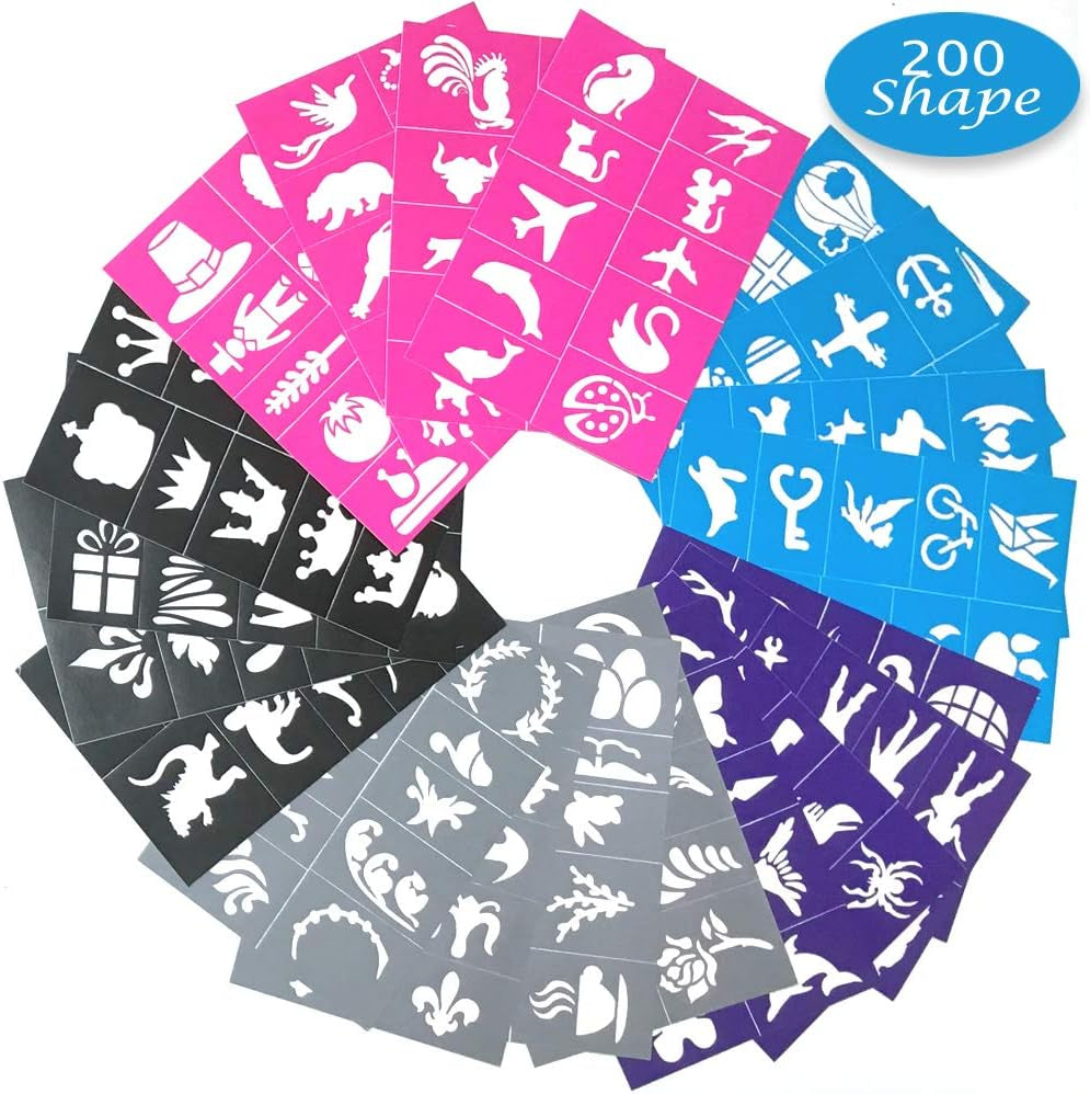 Face Painting Stencils for Kids, 200 Pieces Professional Reusable Body Paint Stencils Temporary Tattoos for Girls Boys Parties Sleepovers Birthday School Carnivals Halloween Christmas