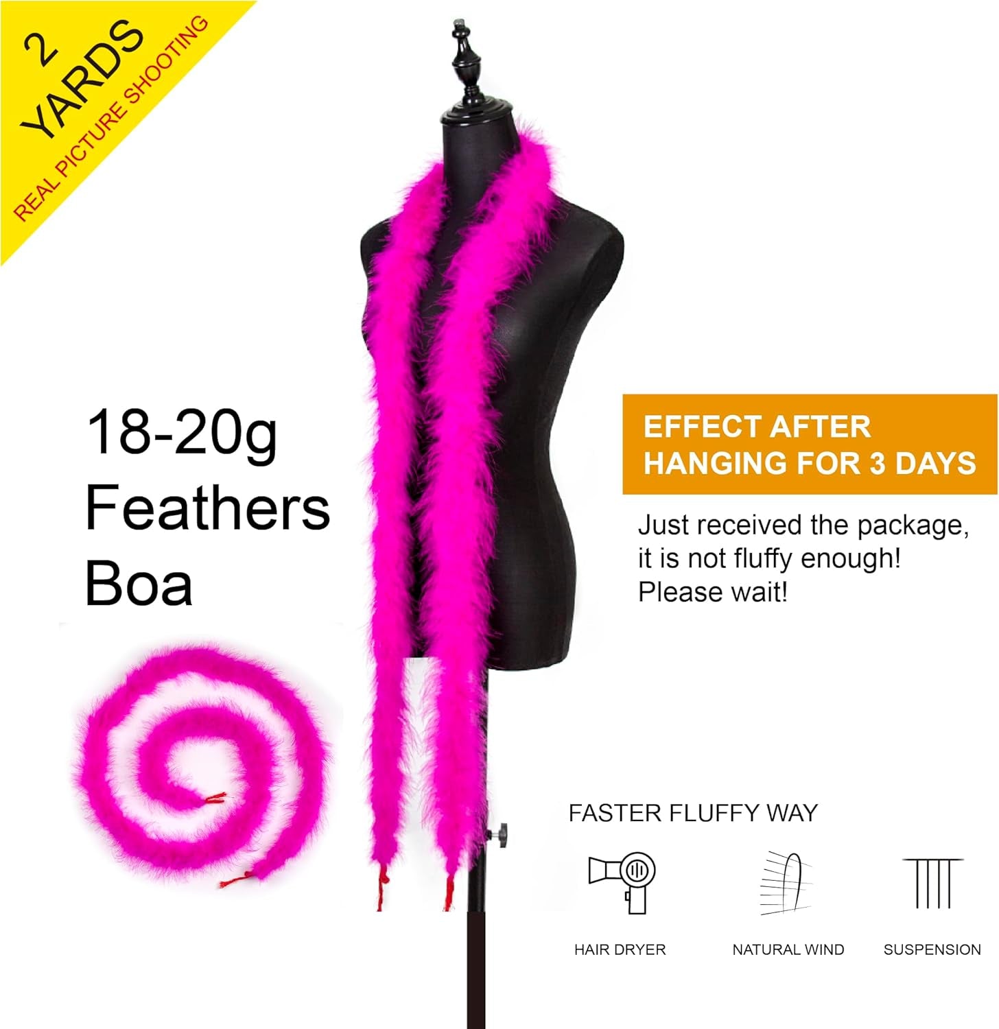 Wanruida 2 Yards 20G Rose Fluffy Marabou Feather Boa for DIY Craft Sewing Trim Home Wedding Party Christmas Decoration