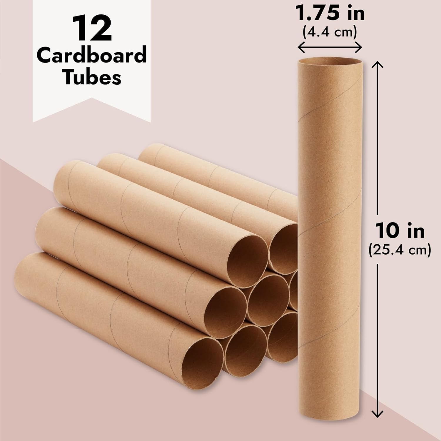 12 Pack Cardboard Tubes for Crafts, Brown Rolls for DIY Projects, Classroom (1.75 X 10 In)