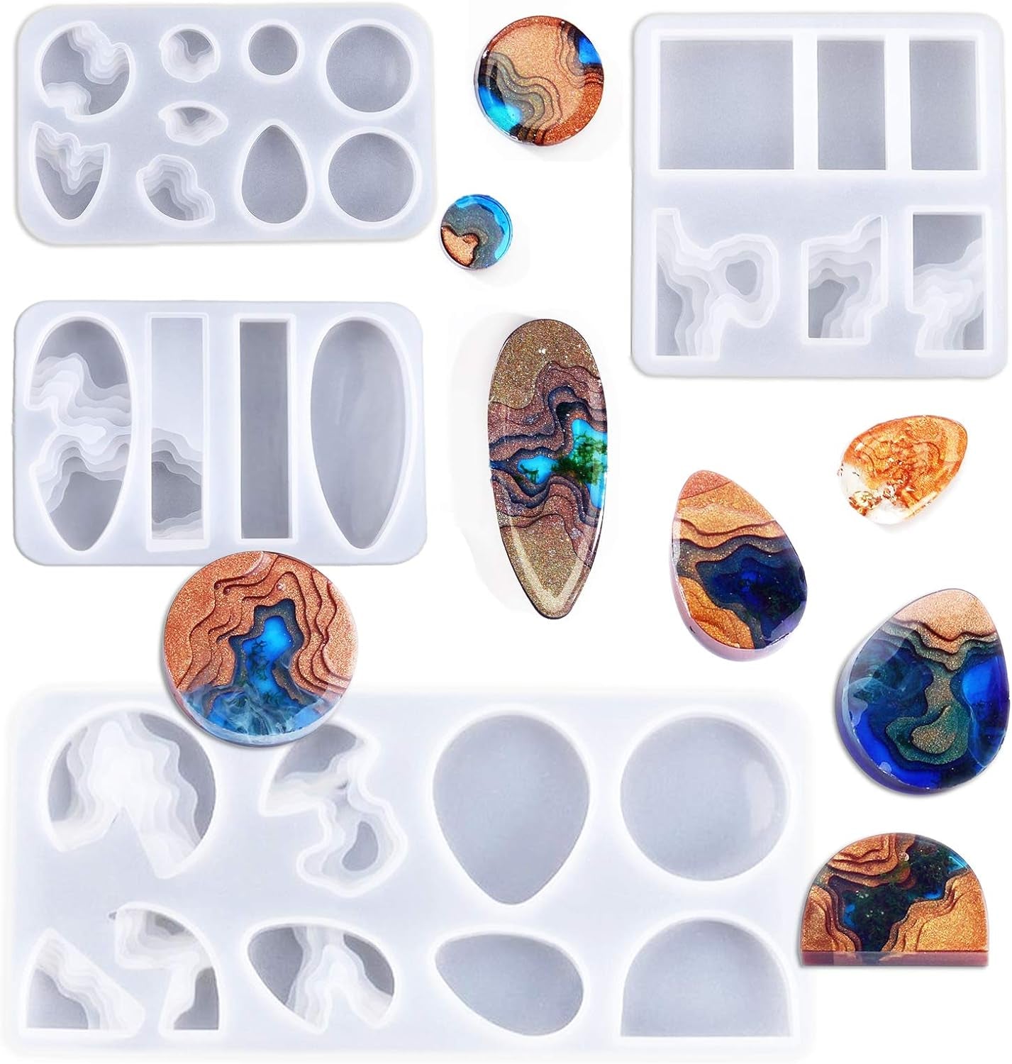 Island Resin Pendant Molds, (4 Pack) Ocean Themed Style Silicone Epoxy Molds for DIY Jewelry Pendant Necklace Keychain Jewel and Resin Crafts