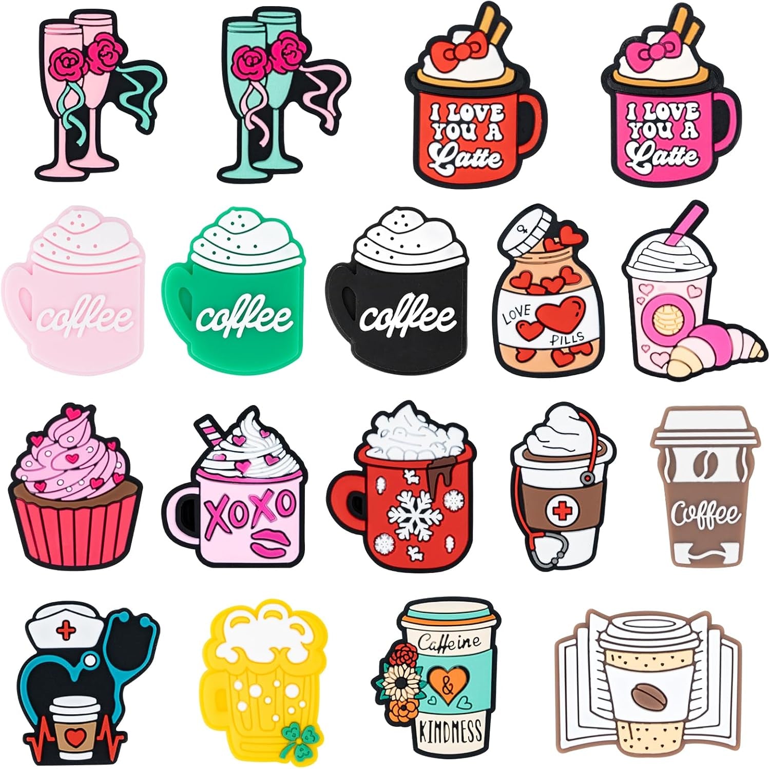 Silicone Focal Beads for Pens Coffee Cup Silicone Accessory Kit 18 Pcs Colorful round Silicone Beads for Keychain Making Bracelet Necklace Handmade Crafts (Cup 1)