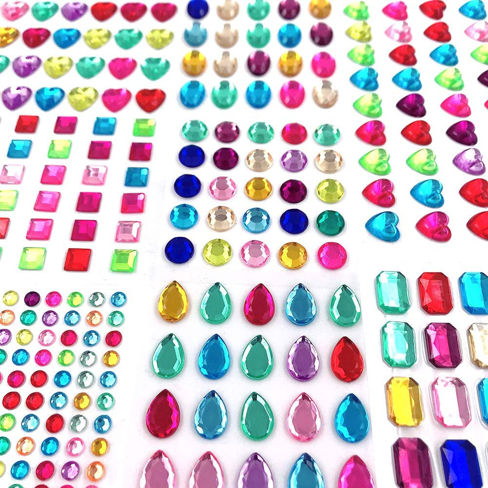 365Pcs round Jewels Stickers Gem Stickers Rhinestone for Crafts Sticker Gems Self Adhesive Bling Jewels, Multicolored