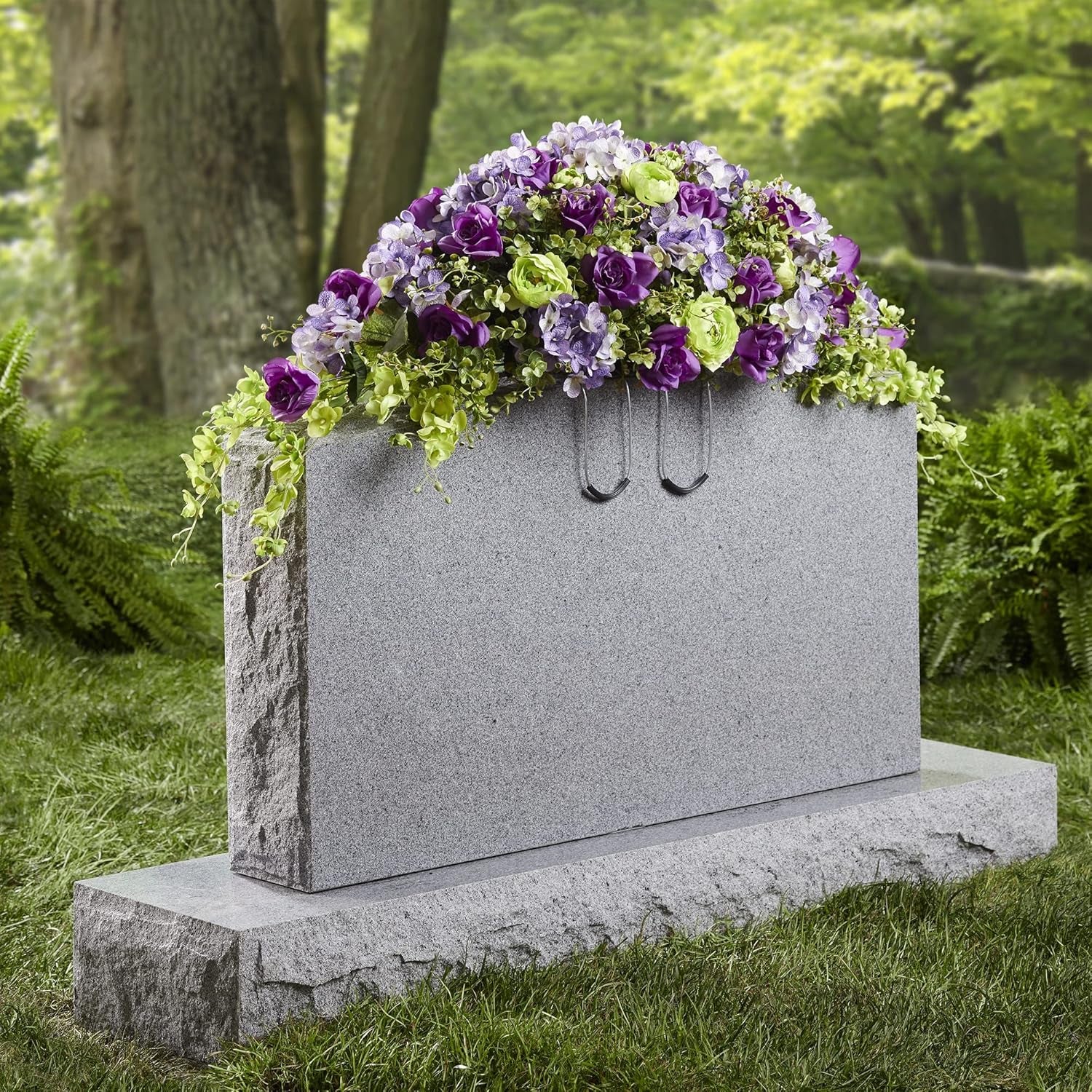 Floral Tombstone Hugger with Florafōm 2.6 Inch X 12 Inch X 17.3 Inch Green