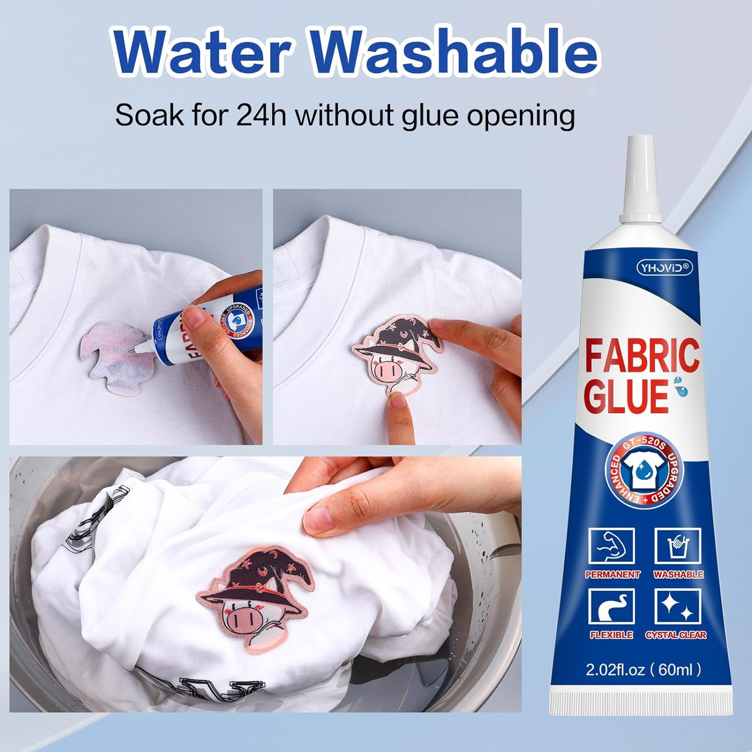 5 X 60ML Fabric Glue for Clothing Permanent Washable, Anti-Fray Check, Clear Liquid Stitch Fabric Adhesive, Super No-Sew Fusion Glue for All Patches, 24 Hours Dry and Waterproof