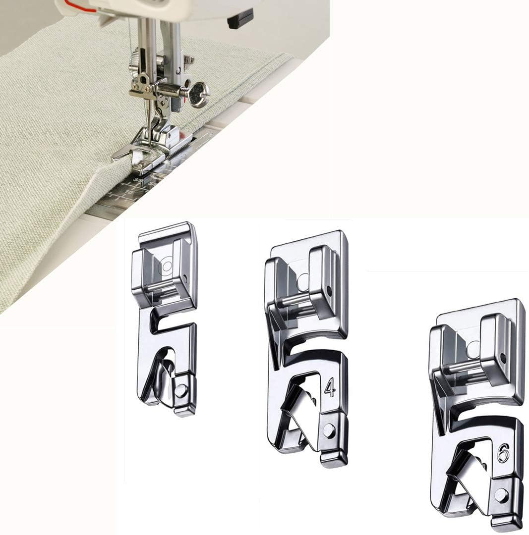 3 Sizes Wide Rolled Hem Pressure Foot Sewing Machine Presser Foot Hemmer Foot Set 1/2 Inch, 3/4 Inch, 1 Inch Low Shank Sewing Machine Presser Foot for Brother Singer